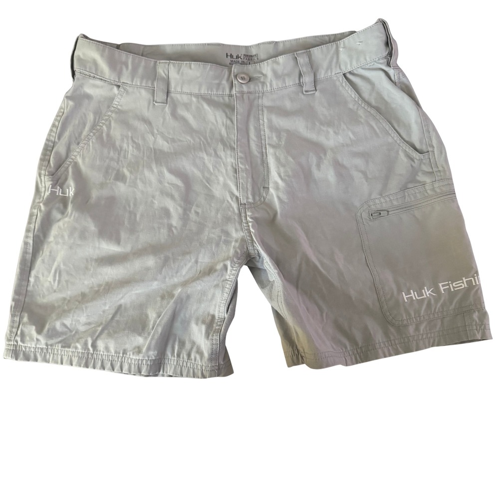 Huk Fishing Performance Shorts Mens L Gray Quick Dry Cargo Outdoor Angler 8in